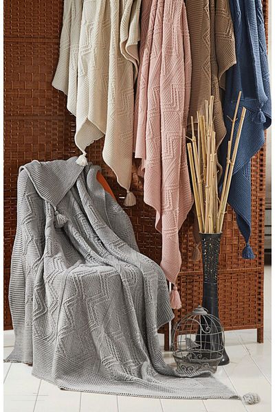 DOUX HOME Pătură TV tricotată Selin Knitwear 6 ciucuri 130 X 170 (GRI)