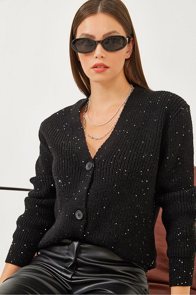 Bianco Lucci Women's V-Neck Sequin Three-Button Knitwear Cardigan 20246255