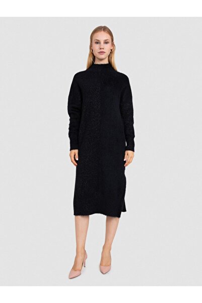 Serianno Organik Pamuk Karışımlı Metalik Tüylü Elbise Elb8174sıyah