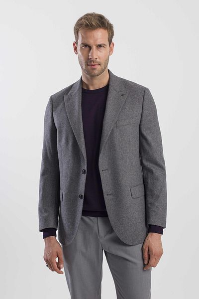 Jakamen Anthracite Classic Mold Wool Pointed Collar Jacket