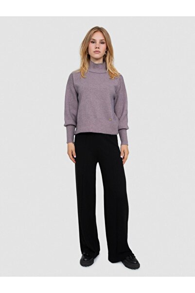 Serianno Organik Pamuk Karışımlı Metalik Tüylü Dik Yaka Kazak KZK7244ANTRASIT PUDRA