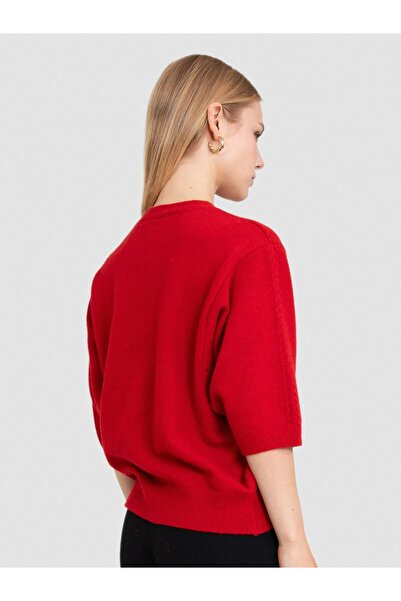 Serianno Kaşmir Karışımlı Örgü Oyunlu Kazak KZK6130KIRMIZI