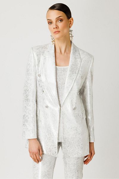 Moda İlgi Ecru Sequin Jacket - Mono Collar and Button Detail