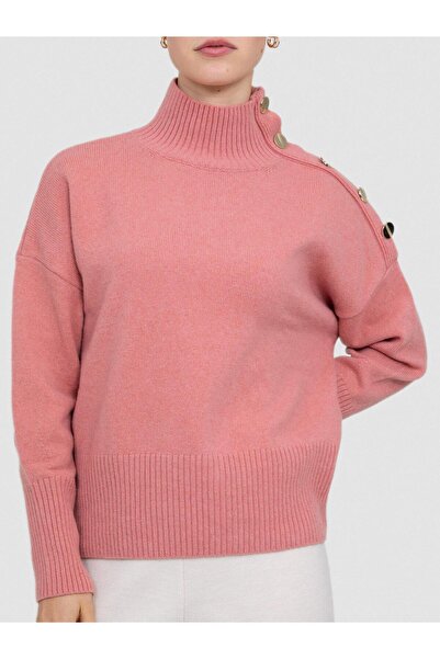 Serianno Kaşmir ve Yün Karışımlı Balıkçı Yaka Düğme Detaylı Kazak KZK6972PUDRA