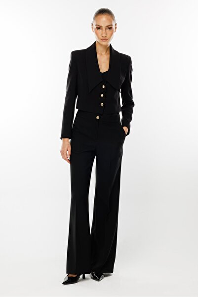 Moda İlgi Modailgi Kırlangıç Yaka Crop Ceket Siyah