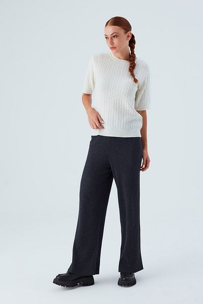 Peraluna Nicole Blouse - Women's Knitwear Ecru Blouse with Braid Hair, Short Sleeve and Cashmere
