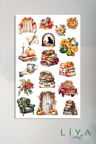 LiyaCraft Autumn Temalı Sticker Planner Ajanda Bullet Journal Için Uygun Set