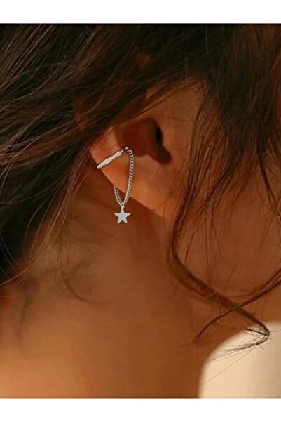 TakıConcept Yıldız Sallantılı Deliksiz Ear Cuff Küpe Deliksiz Kıkırdak Küpe