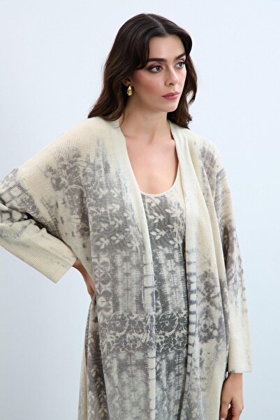 Serianno Metalik İp Detaylı Baskılı Hırka