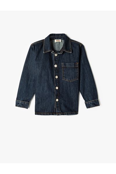 Koton Cămașă din denim cu nasturi din bumbac - Buzunar unic 5wkb20008td