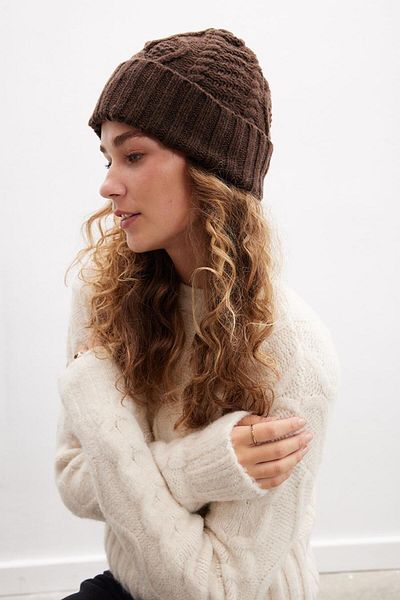 Peraluna Плетена дамска шапка Twinkle Beanie Hair Knit - Кафява