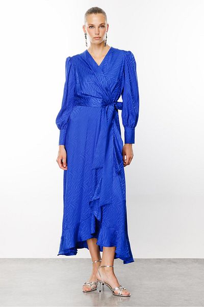 Moda İlgi Φόρεμα Saks Blue Jacquard Διπλό Μοντάλγκι