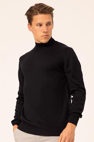 SÜVARİ Süvari Comfortable Fit Half Fisherman Black Plain Knitwear