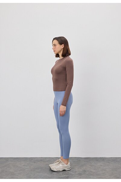 TUBİA Γυναικείο μακρυμάνικο μπλουζάκι καφέ με λαιμόκοψη