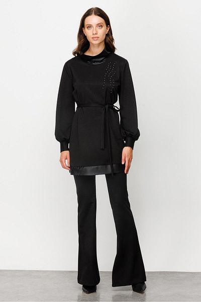 Moda İlgi Modailgi Tunica tricotata cu garnitura din piele neagra