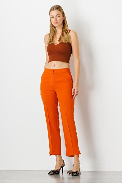 Moda İlgi Modailgi Yandan Cepli Paçası Düğme Detaylı Pantolon Orange