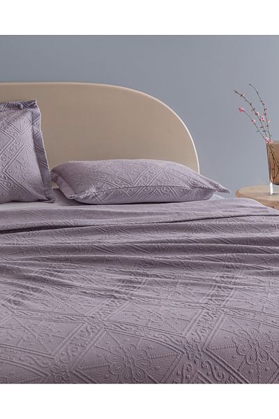 Madame Coco Marjolaina 100% Cotton King Size Bedspread - Light Plum