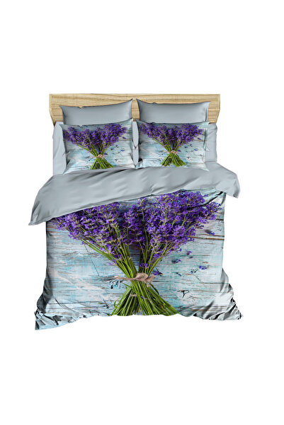 Fabeteks English Lavender Flower on Wood 3D Digital Double Duvet Cover Set