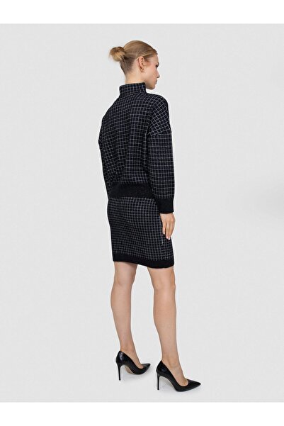 Serianno Kareli Metalik Tüylü Balıkçı Yaka Kazak Kzk8332sıyah