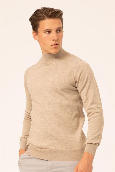SÜVARİ Ανδρικό πλεκτό Süvari Wool Acrylic Plain Half Fisherman Beige