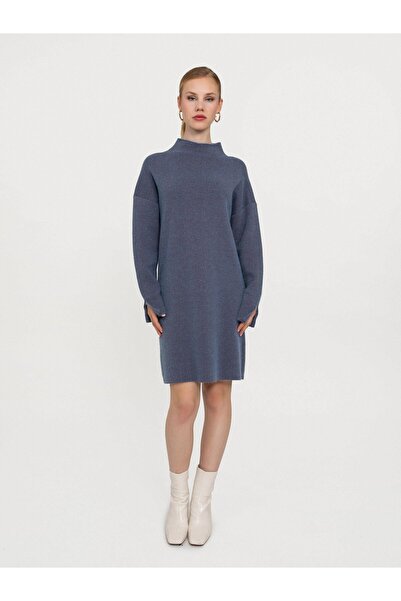 Serianno Organik Pamuk Karışımlı Metalik Dokulu Elbise Elb7496petrol