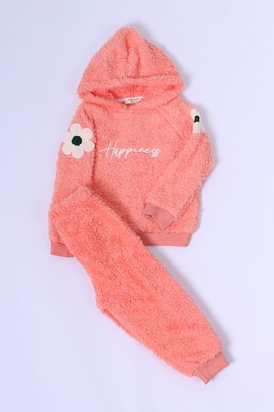 HÇM Floral Print Plush Hoodie Bottom-Top Suit for Girl D25