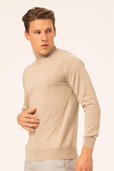 SÜVARİ Süvari Yün Akrilik Düz Yarım Balıkçı Bej Erkek Triko