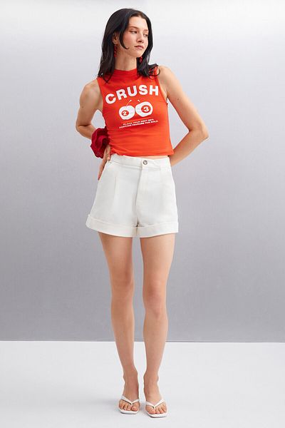 GRIMELANGE AZURA Red Crop Short Sleeve Women's T-Shirt - Printed