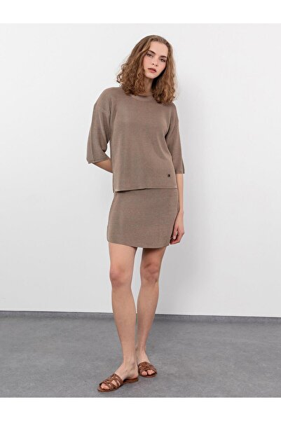 Serianno Yüksek Bel Triko Mini Etek Etk8036vızon