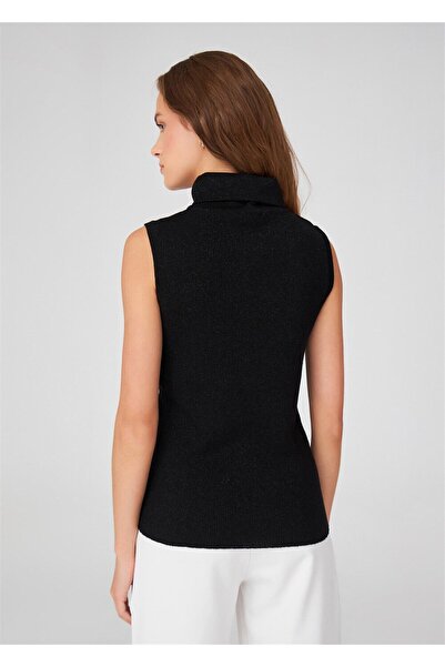Peraluna Glittery Turtleneck Sleeveless Women's Knitwear Blouse - Black