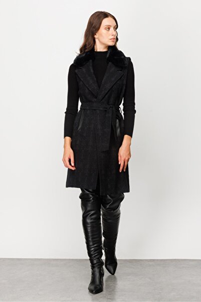 Moda İlgi Modailgi  Seyyar Kürklü Jakarlı Yelek Siyah