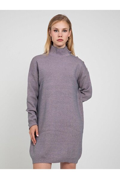 Serianno Organik Pamuk Karışımlı Düğme Detaylı Metalik Dokulu Elbise Elb7500a...