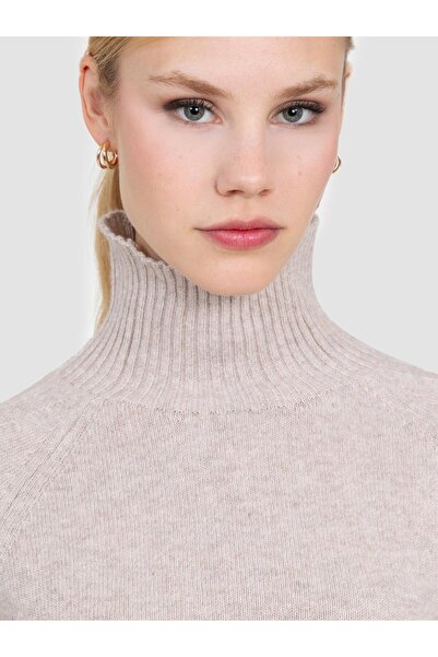 Serianno Organik Yün Ve Pamuk Karışımlı Yüksek Yaka Kazak KZK8664BEJ
