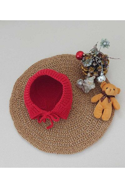 BEGİN Red Cotton Newborn Baby Dress - 0-12 Months Lora Beanie Birthday Memory Gift