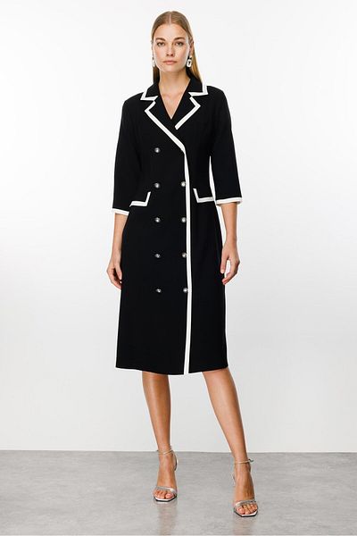 Moda İlgi Modailgi Integrated Double Breasted Long Dress Black