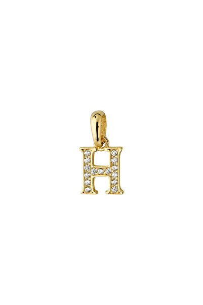 GOLDKUPE 14 Ayar Altın H Harfi Taşlı Kolye Ucu 0,50 gr