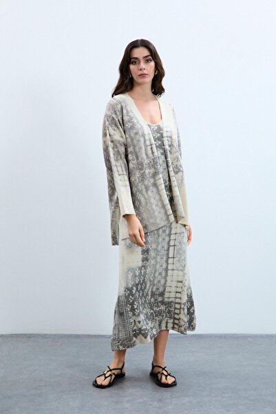 Serianno Metalik İp Detaylı Baskılı Hırka