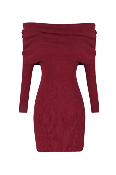 Styling Park Fitilli Kaşkorse Omuz Detaylı Carmen Yaka Uzun Kollu  Mini Elbise