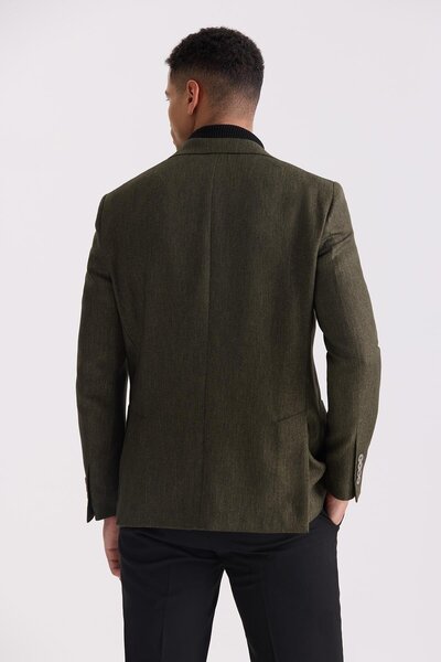 Jakamen Αθλητικό μπουφάν Khaki Slim Fit με μυτερό γιακά