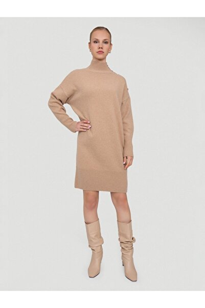 Serianno Kaşmir Ve Yün Karışımlı Balıkçı Yaka Elbise Elb6974bej