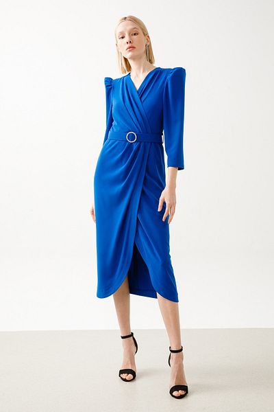 Moda İlgi Φόρεμα Modailgi με διπλό στήθος Midi Size Saks