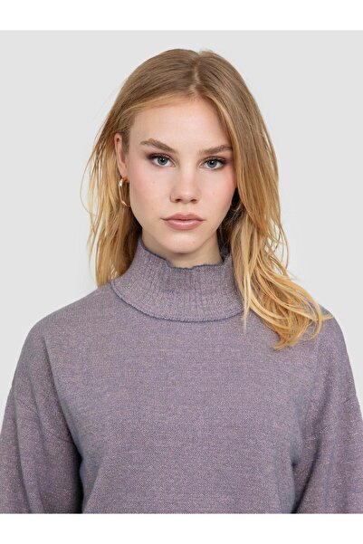 Serianno Organik Pamuk Karışımlı Metalik Tüylü Dik Yaka Kazak KZK7244ANTRASIT PUDRA