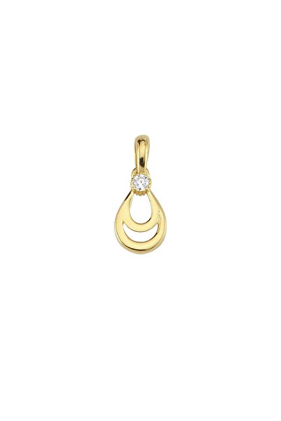 GOLDKUPE 14 Ayar Altın Tek Taşlı Damlı Kolye Ucu 0,68 gr