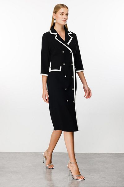 Moda İlgi Modailgi Integrated Double Breasted Long Dress Black