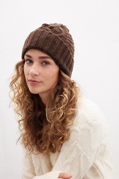 Peraluna Плетена дамска шапка Twinkle Beanie Hair Knit - Кафява