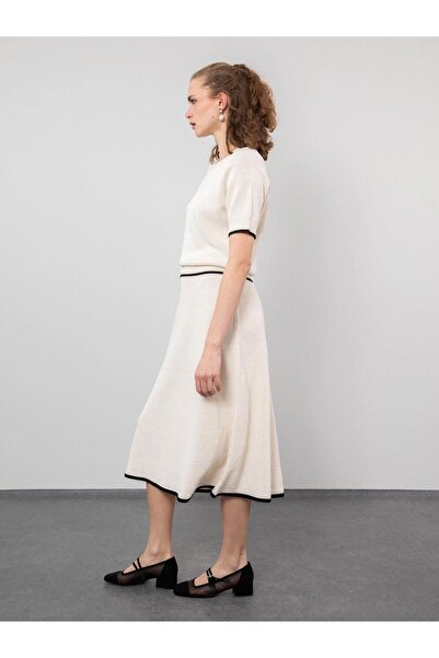 Serianno Organik Pamuk Karışımlı Zıt Renk Detaylı Kazak Kzk9498kemık