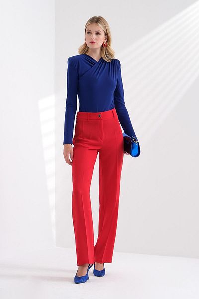 EXPLOSION Collared High Waist Pipe Leg Trousers