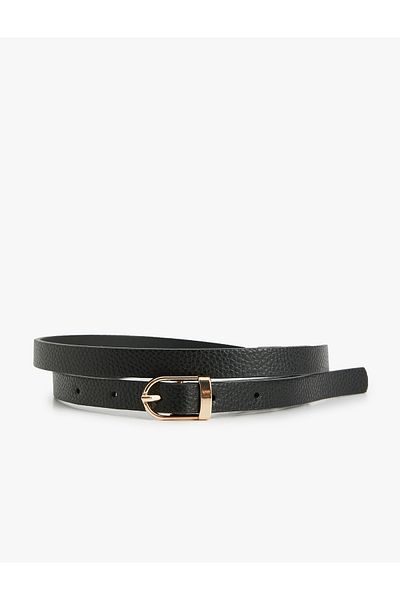 Koton Leather Look Thin Belt with Metal Buckle Detail