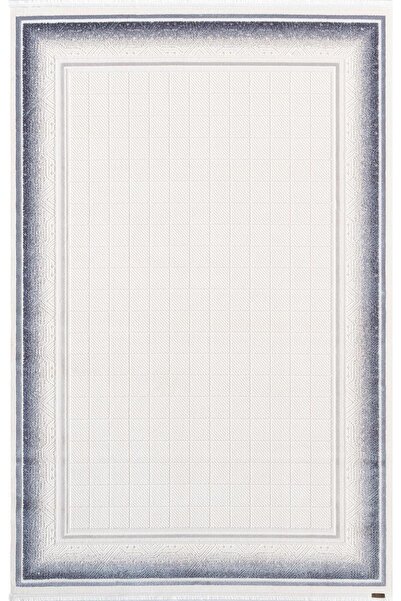 Karmen Halı Truva TV032M Krem Rengi Halı Lacivert Geometrik Detaylı Akrilik Y...