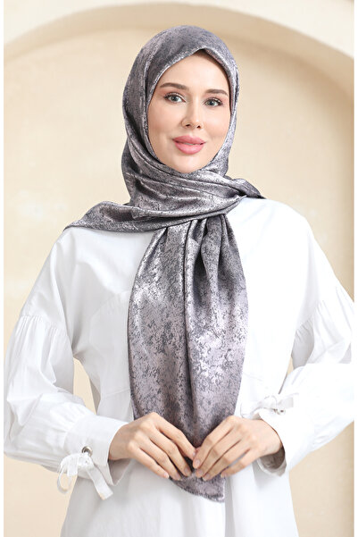 sefamerve Lilac Black Marble Jacquard Scarf 2242Jkr-01